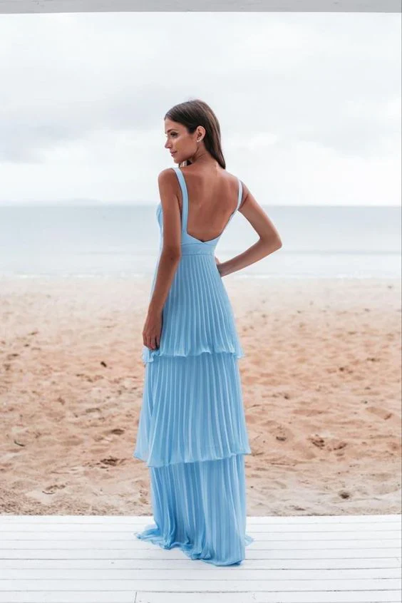 A-Line Sweetheart Chiffon Open Back Pleated Floor-Length Evening Dress - Chloe Dress