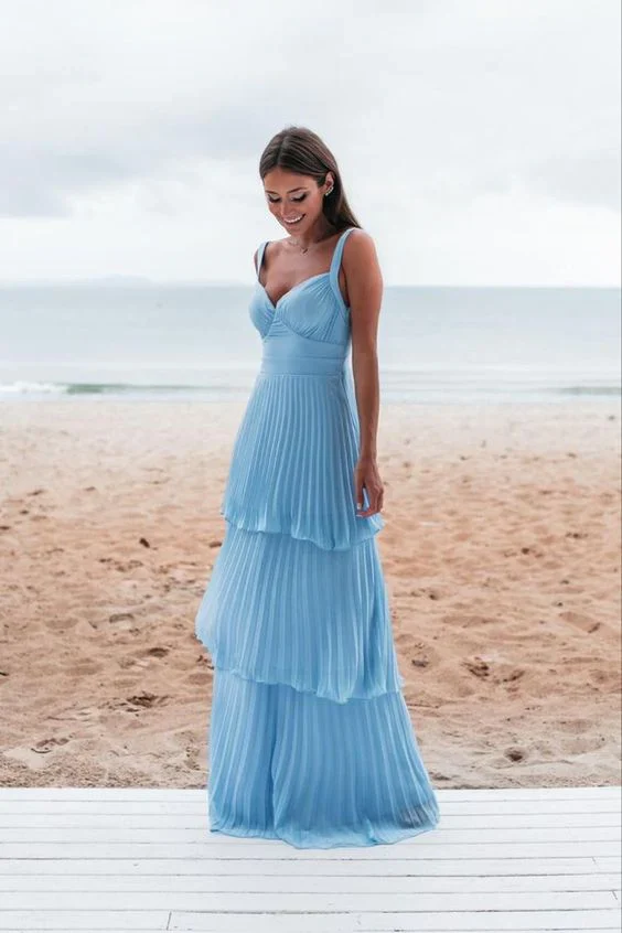A-Line Sweetheart Chiffon Open Back Pleated Floor-Length Evening Dress - Chloe Dress