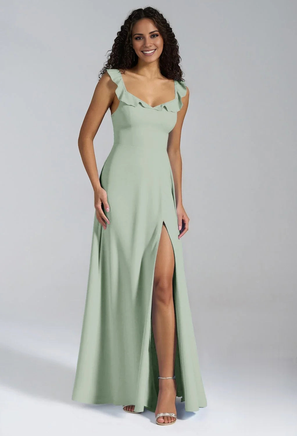 A-Line V-Neck Sleeveless Button Back High Slit Floor-Length Wedding Dress - Chloe Dress