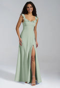 A-Line V-Neck Sleeveless Button Back High Slit Floor-Length Wedding Dress - Chloe Dress