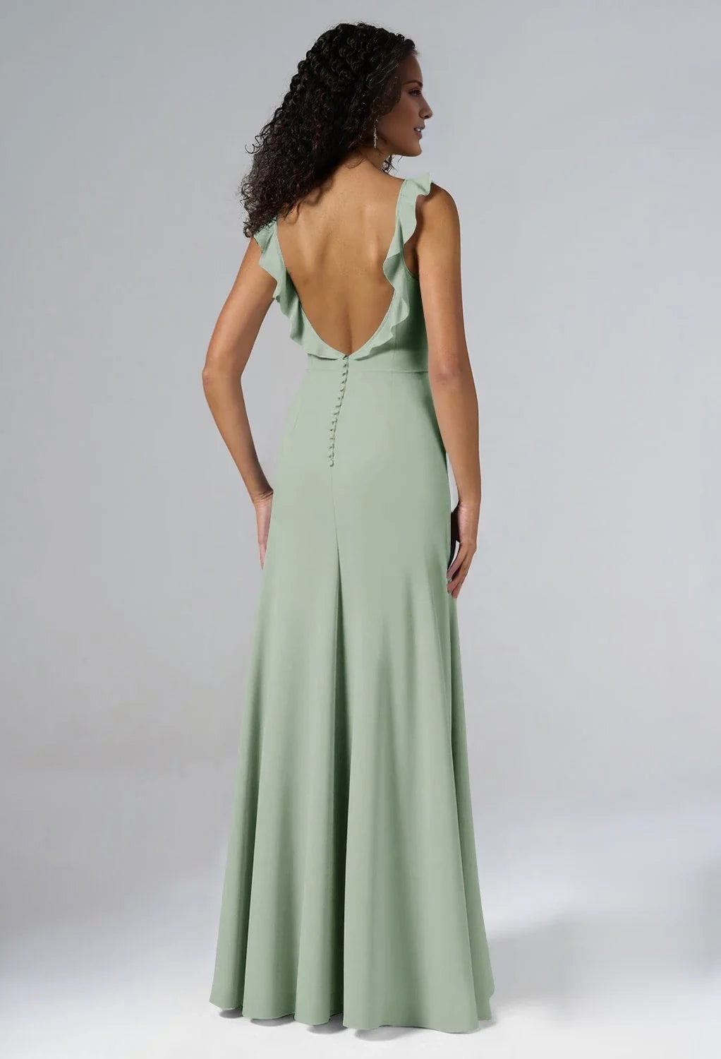 A-Line V-Neck Sleeveless Button Back High Slit Floor-Length Wedding Dress - Chloe Dress