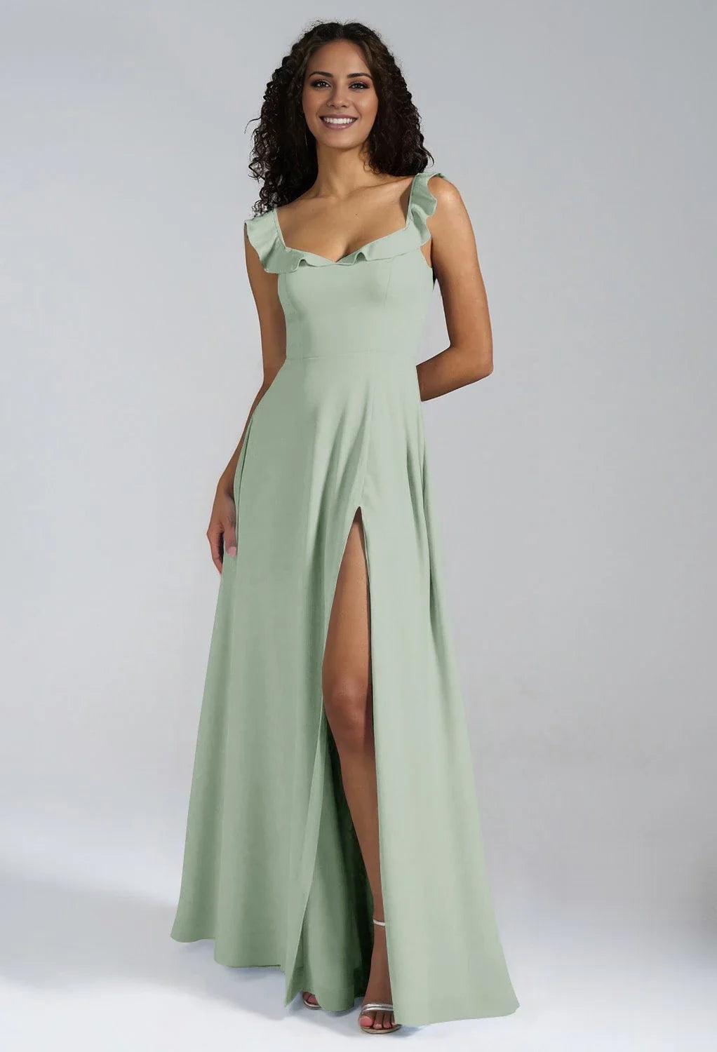 A-Line V-Neck Sleeveless Button Back High Slit Floor-Length Wedding Dress - Chloe Dress
