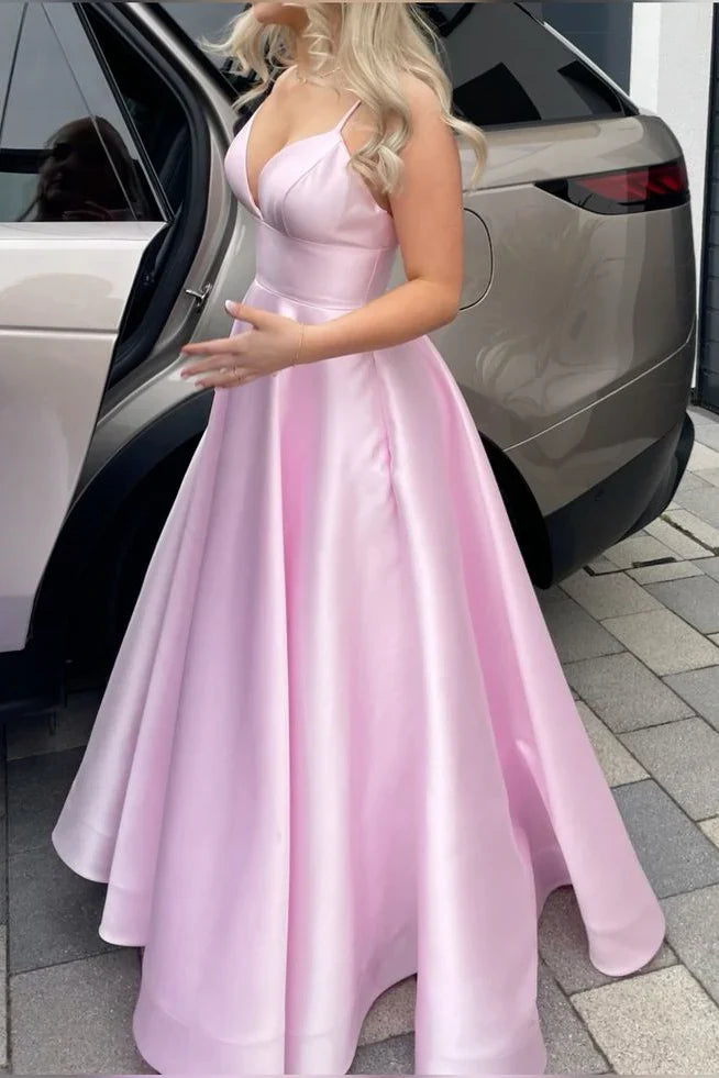 A-Line Halter Lace Sleeveless Lace-Up Back Floor-Length Evening Dress - Chloe Dress