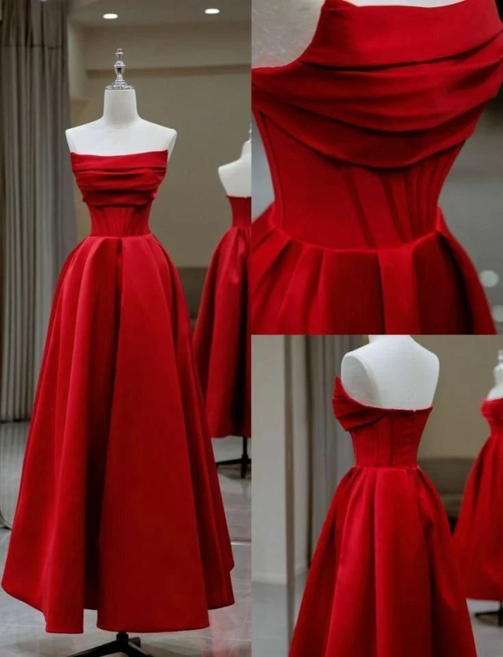 A-Line Strapless Sleeveless Lace-Up Back Floor-Length Evening Dress - Chloe Dress