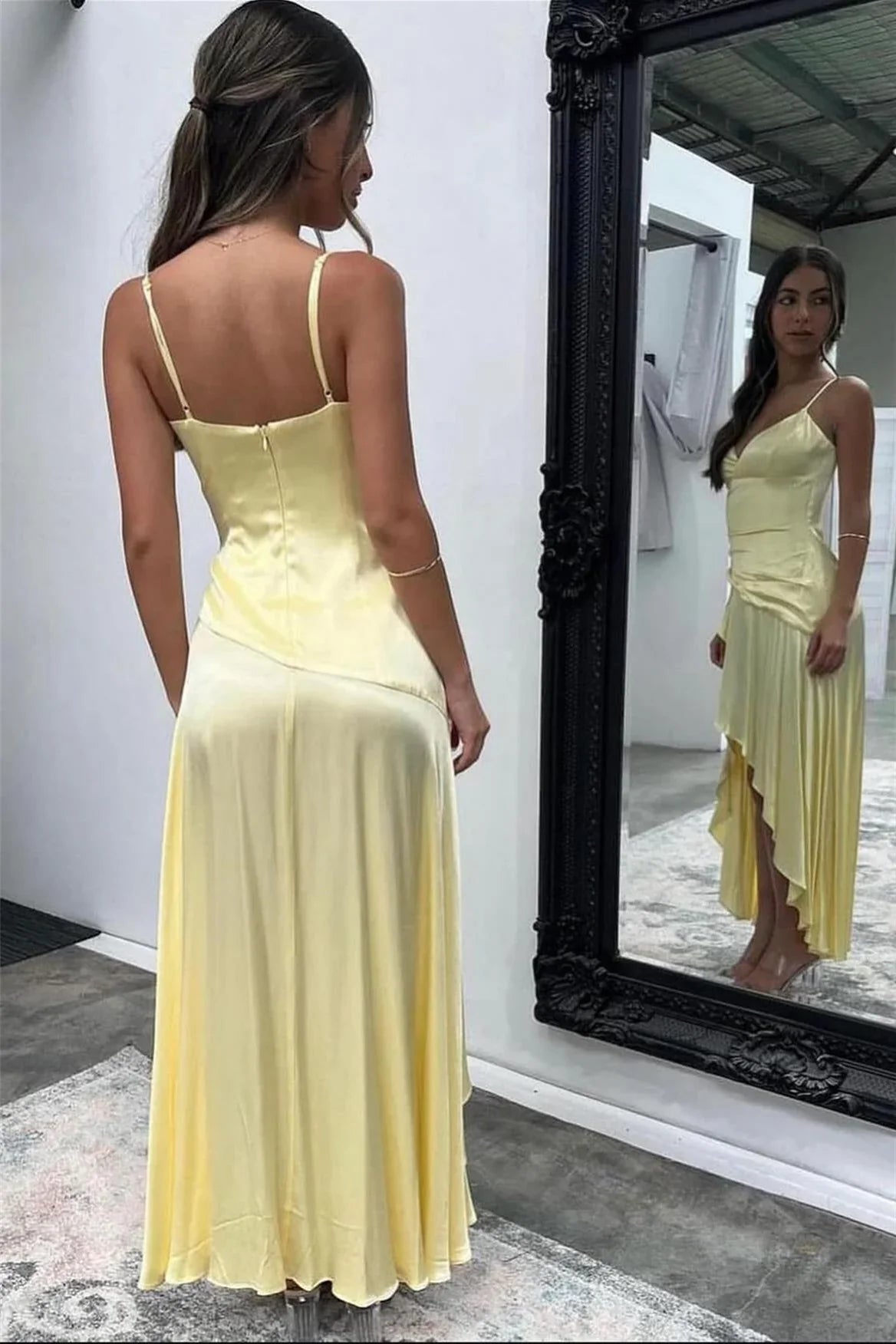 V-Neck Satin Asymmetric Evening Dress - Chloe Dress