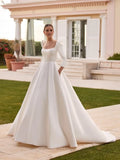 Ball Gown Square Neck Puff Sleeve Open Back Floor-Length Wedding Gown - Chloe Dress