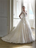 Ball Gown V-Neck Long Sleeve Open Back Floor-Length Wedding Gown - Chloe Dress