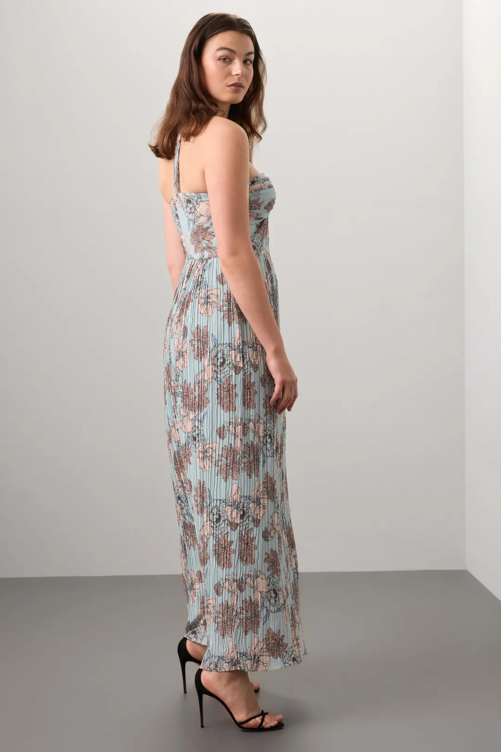 Blue A-Line One-Shoulder Sleeveless Pleated Floor-Length Prom Dress - Chloe Dress