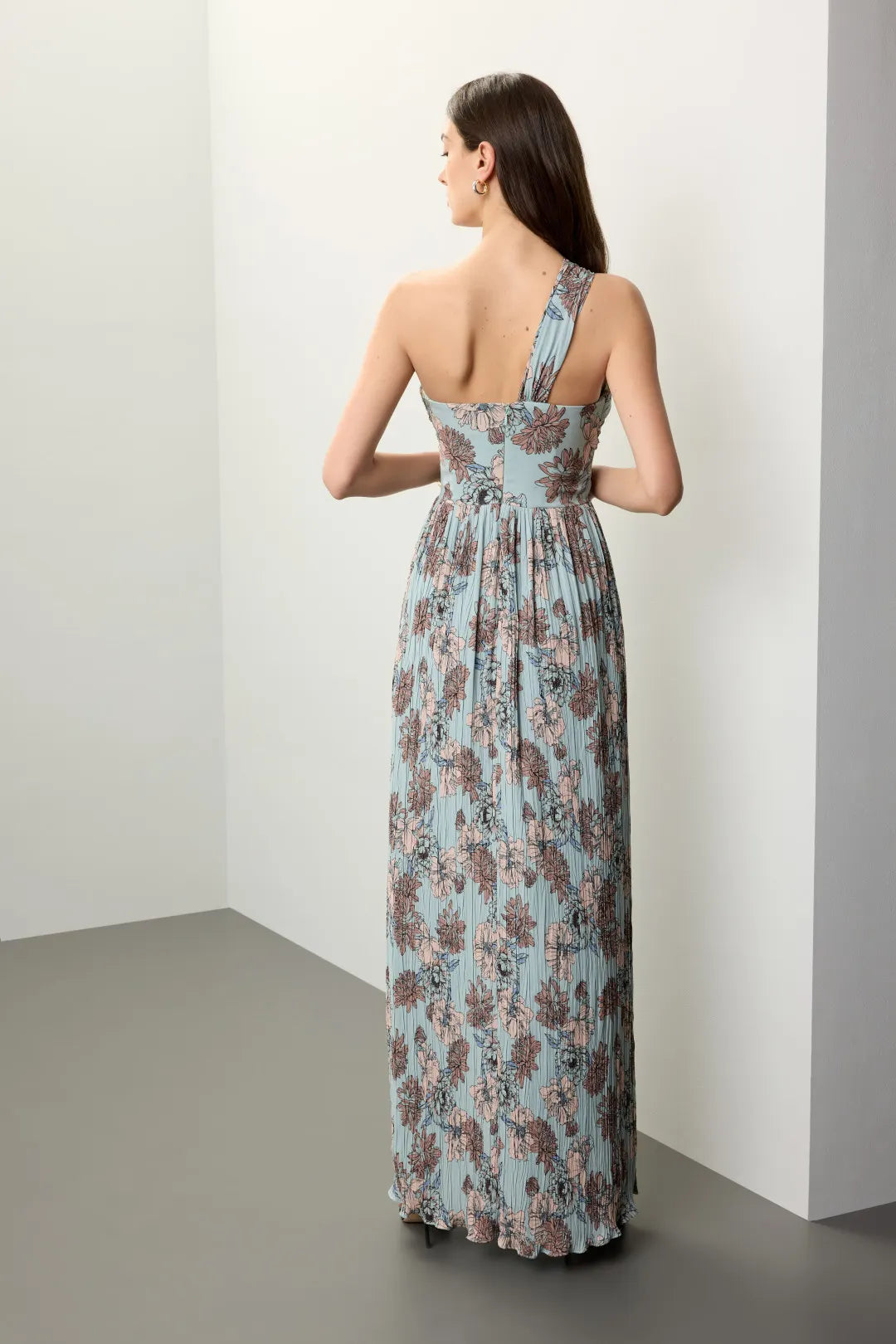 Blue A-Line One-Shoulder Sleeveless Pleated Floor-Length Prom Dress - Chloe Dress