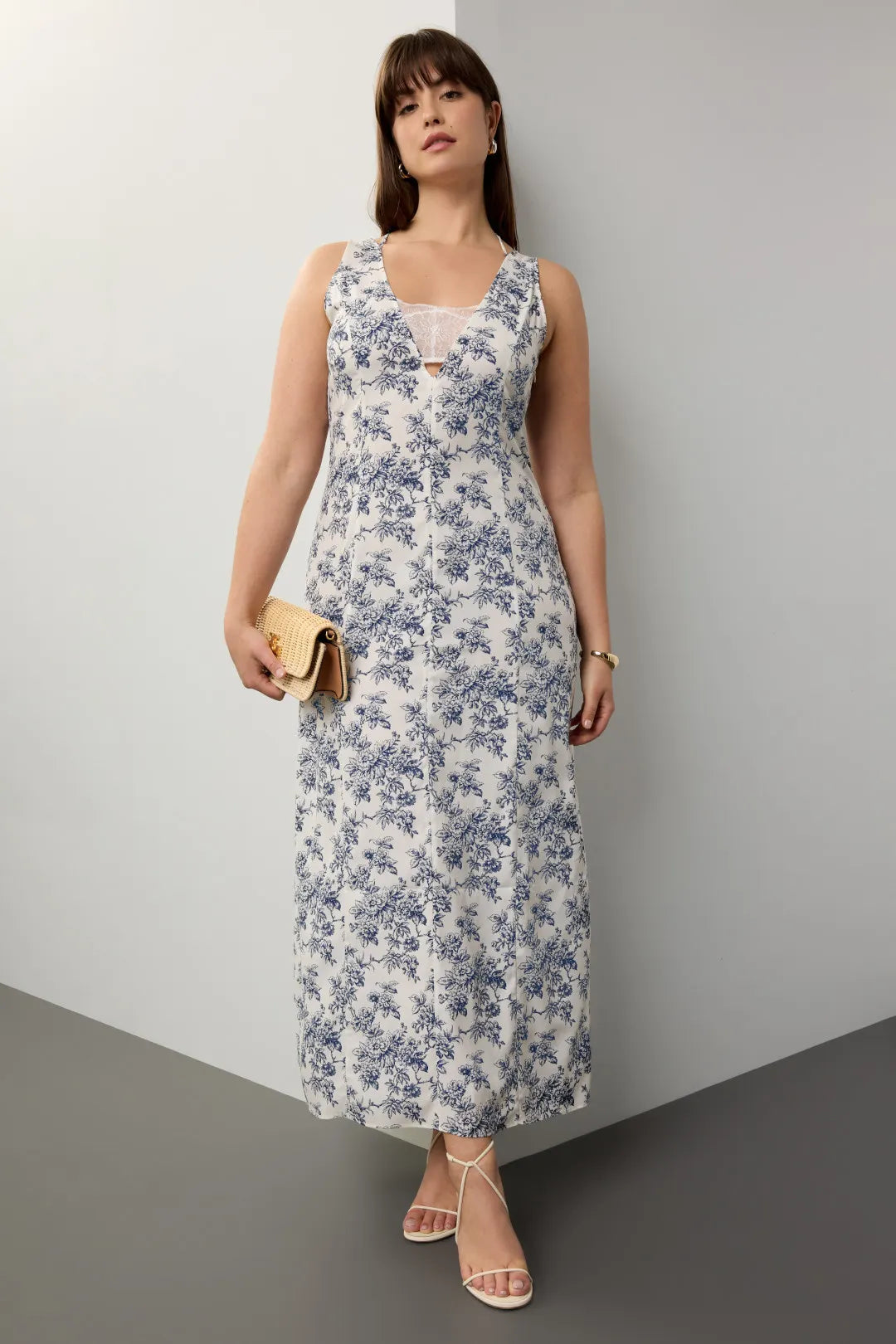 Blue A-Line V-Neck Lace Sleeveless Floor-Length Prom Dress - Chloe Dress