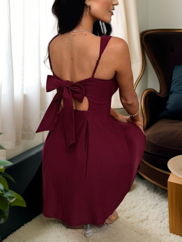 Burgundy A-Line Square Neck Crepe Cutout Mini Homecoming Dress - Chloe Dress