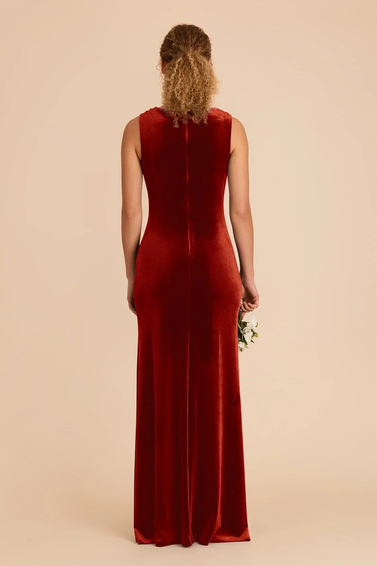 Orange Cowl Neck Velvet Sleeveless Floor-Length Wedding Dress - Chloe Dress