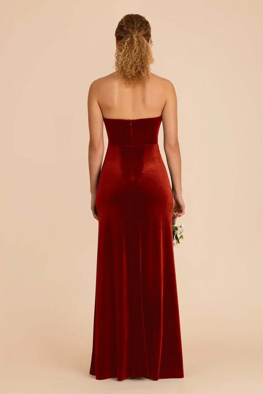 Orange Halter Velvet Open Back High Slit Floor-Length Wedding Dress - Chloe Dress