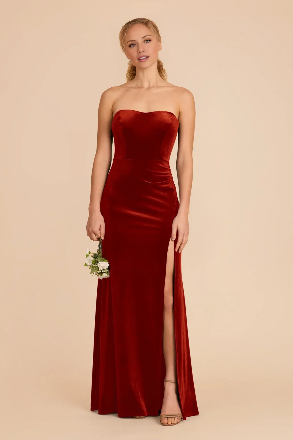 Orange Strapless Velvet High Slit Floor-Length Wedding Dress - Chloe Dress