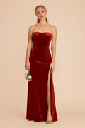 Orange Strapless Velvet High Slit Floor-Length Wedding Dress - Chloe Dress