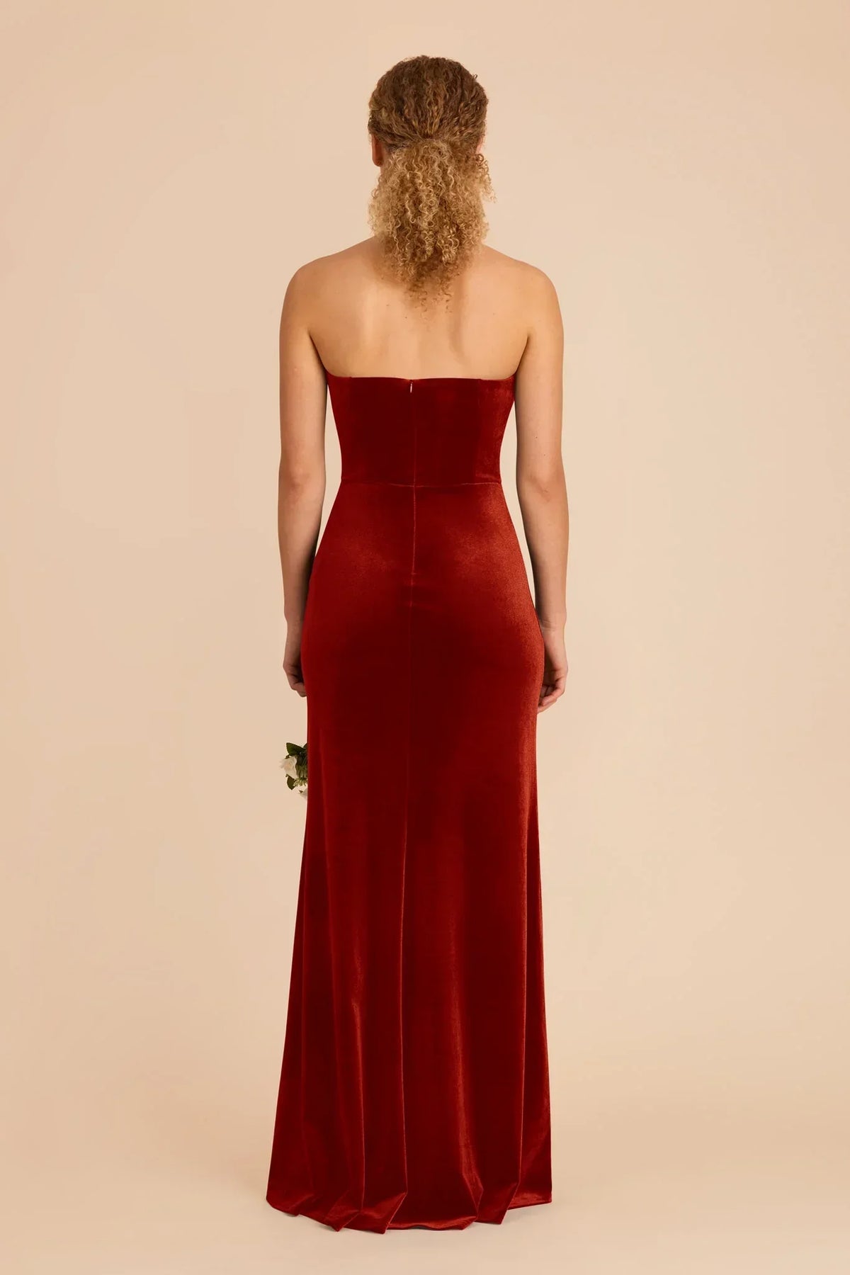 Orange Strapless Velvet High Slit Floor-Length Wedding Dress - Chloe Dress