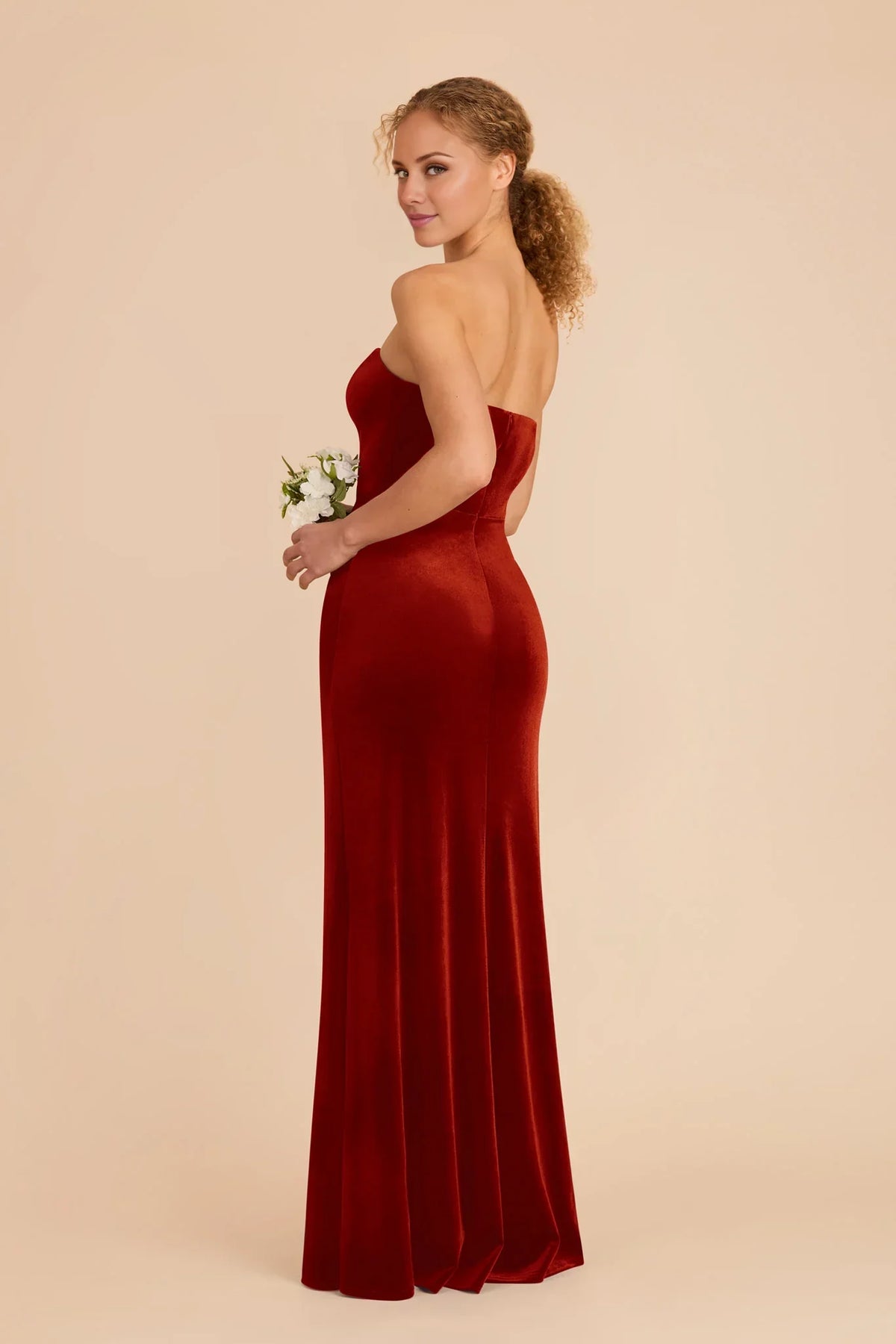 Orange Strapless Velvet High Slit Floor-Length Wedding Dress - Chloe Dress