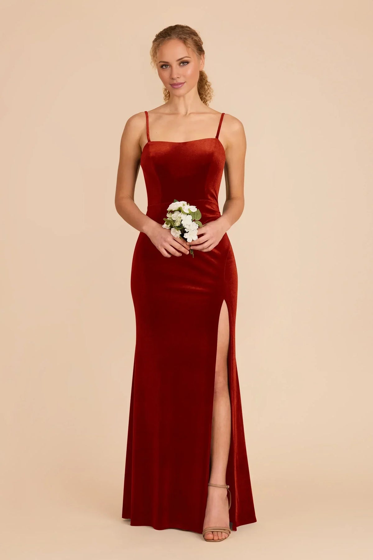 Orange Strapless Velvet High Slit Floor-Length Wedding Dress - Chloe Dress