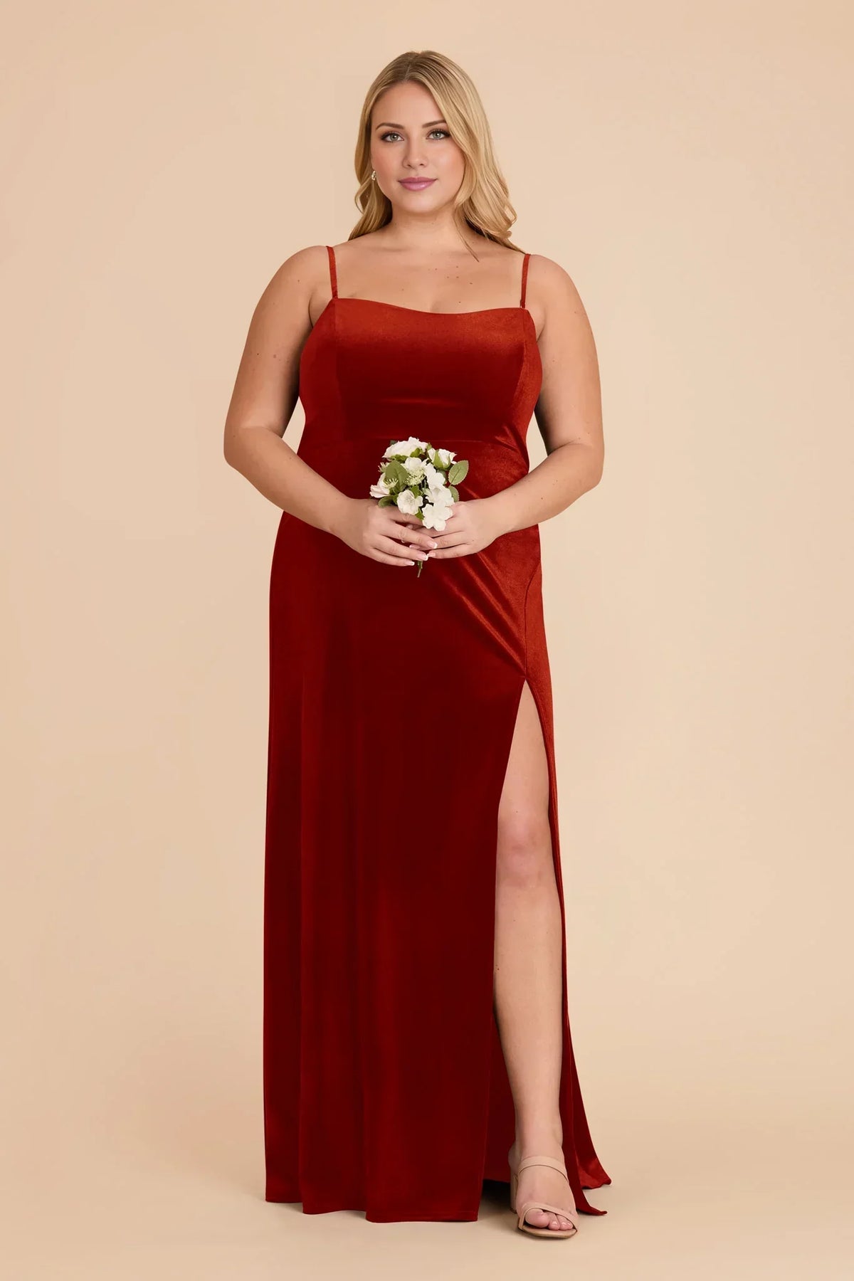 Orange Strapless Velvet High Slit Floor-Length Wedding Dress - Chloe Dress