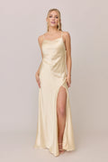 Champagne Spaghetti Strap Satin Wedding Gown - Chloe Dress