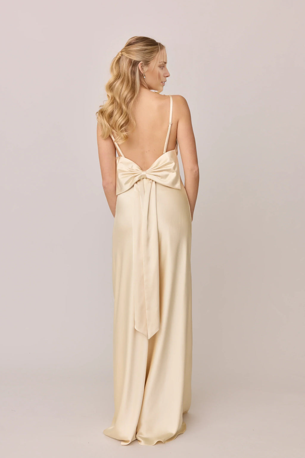 Champagne Spaghetti Strap Satin Wedding Gown - Chloe Dress