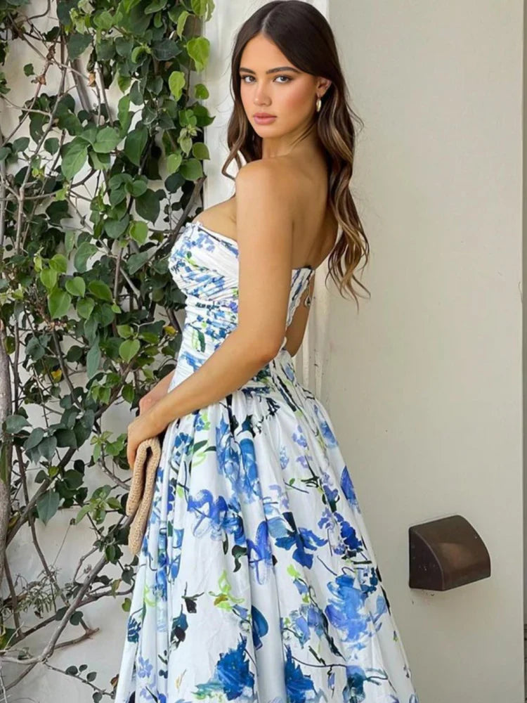 A-Line Strapless Sleeveless Zipper Back High Slit Floor-Length Prom Dress - Chloe Dress