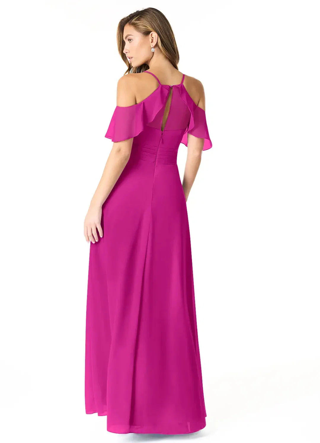 A-Line V-Neck Chiffon Cold Shoulder High Slit Floor-Length Wedding Dress - Chloe Dress