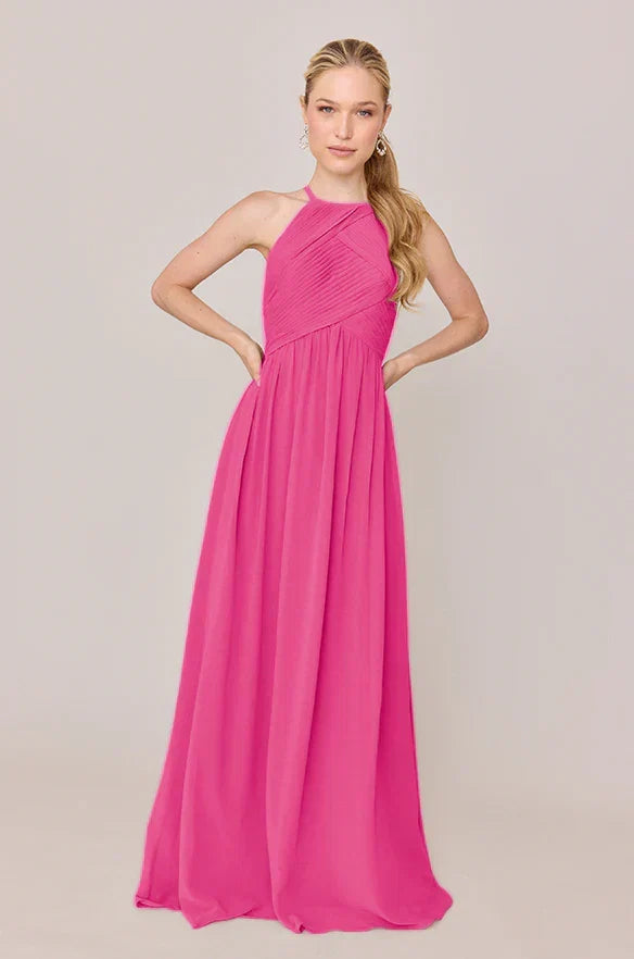 Halter Chiffon Open Back Wedding Gown - Chloe Dress
