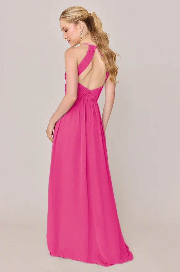 Halter Chiffon Open Back Wedding Gown - Chloe Dress