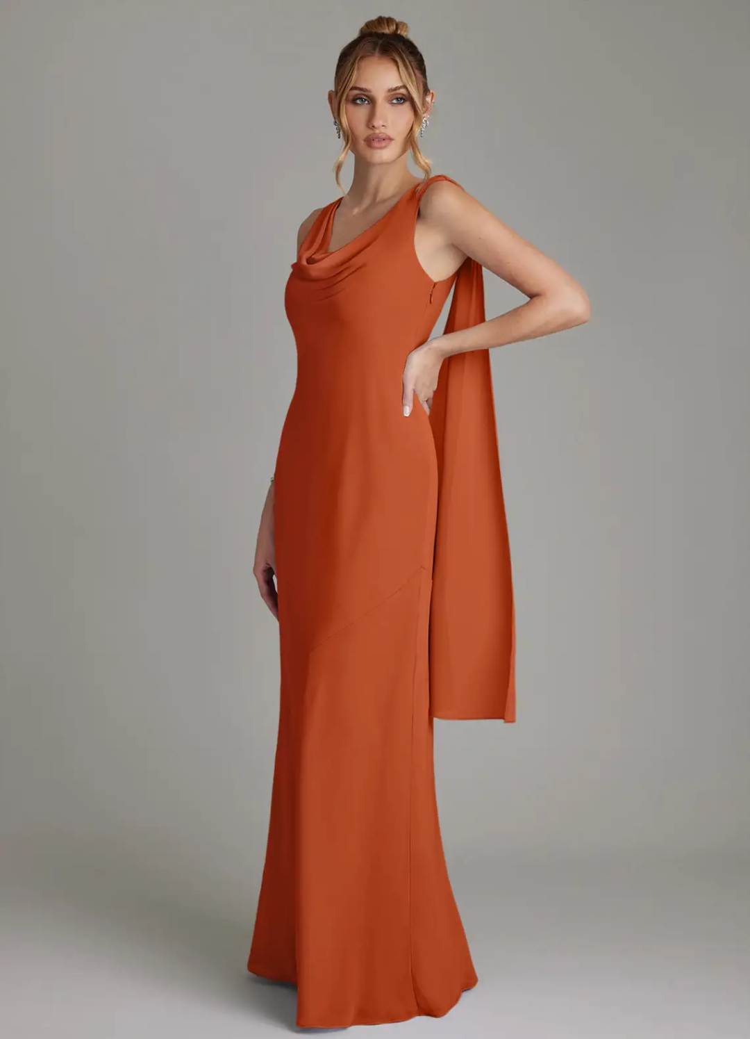 Cowl Neck Chiffon Open Back Floor-Length Wedding Dress - Chloe Dress