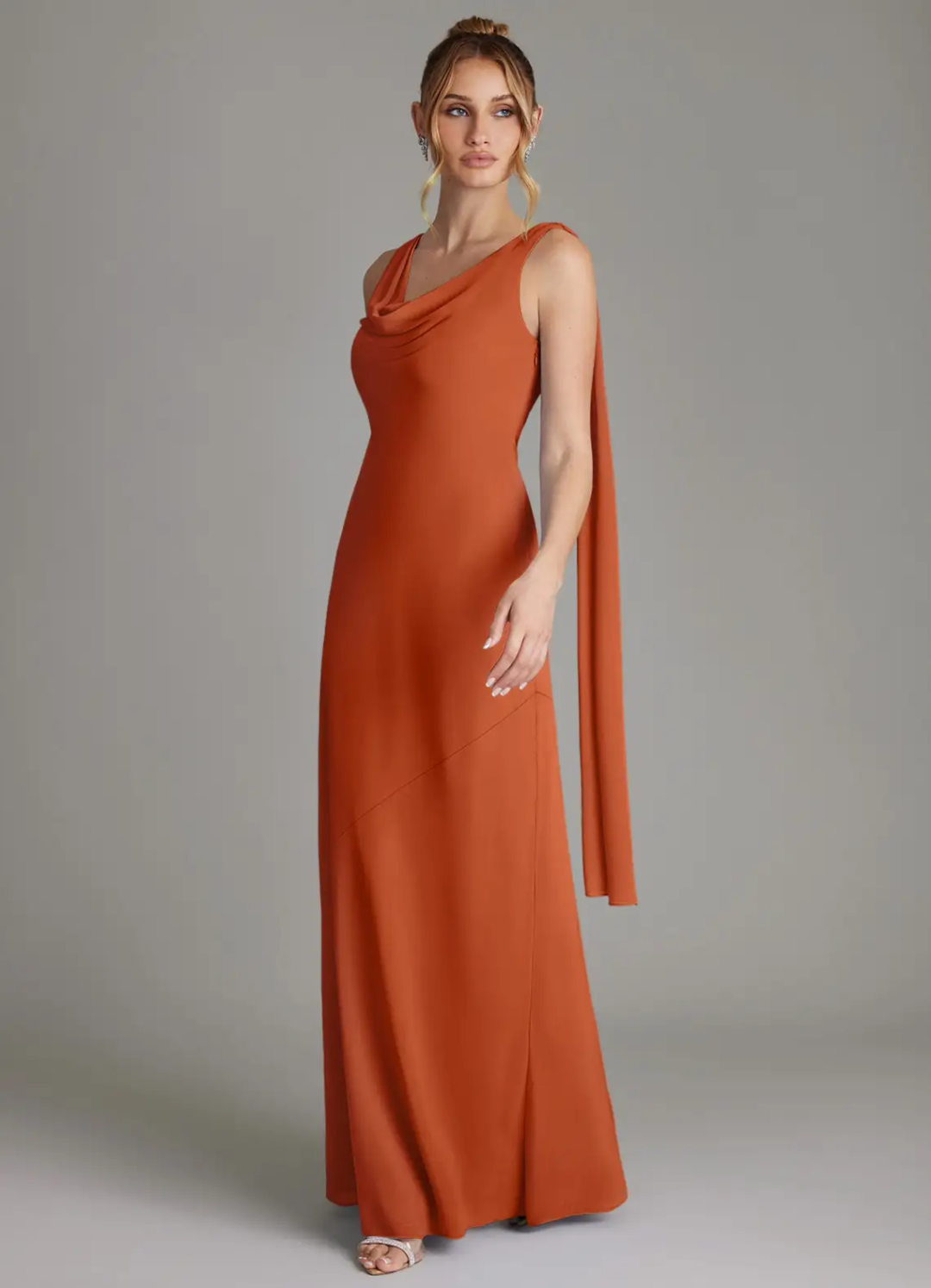 Cowl Neck Chiffon Open Back Floor-Length Wedding Dress - Chloe Dress