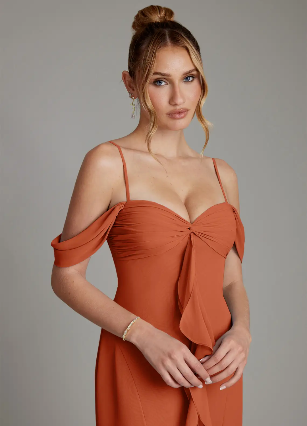 Off-Shoulder Chiffon High Slit Floor-Length Wedding Dress - Chloe Dress
