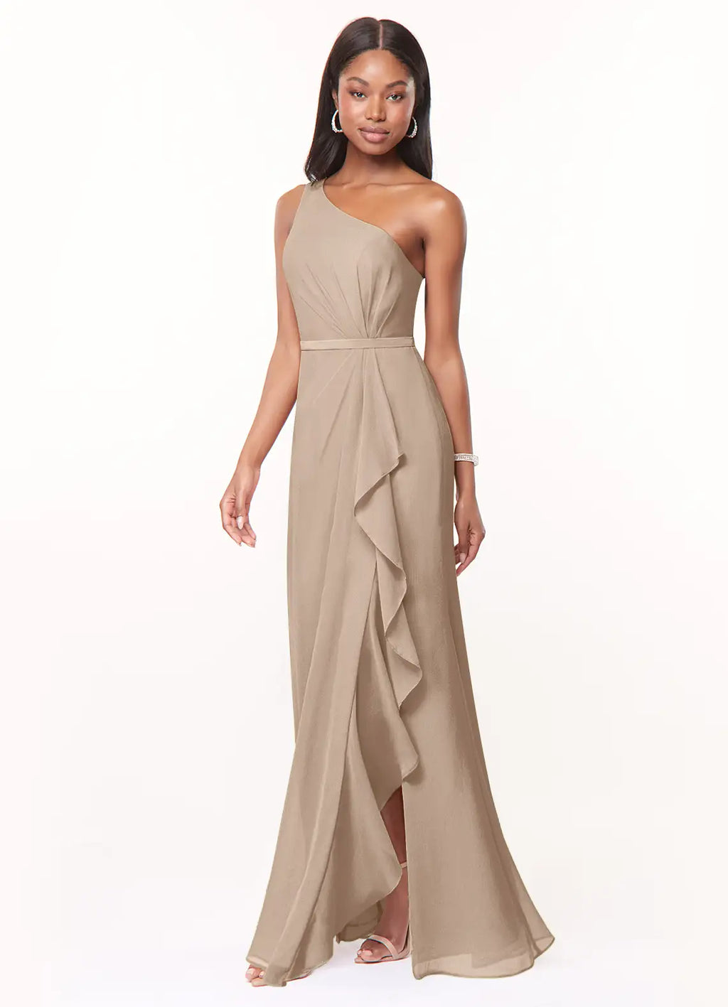 Sheath One-Shoulder Chiffon Sleeveless High Slit Floor-Length Wedding Dress - Chloe Dress