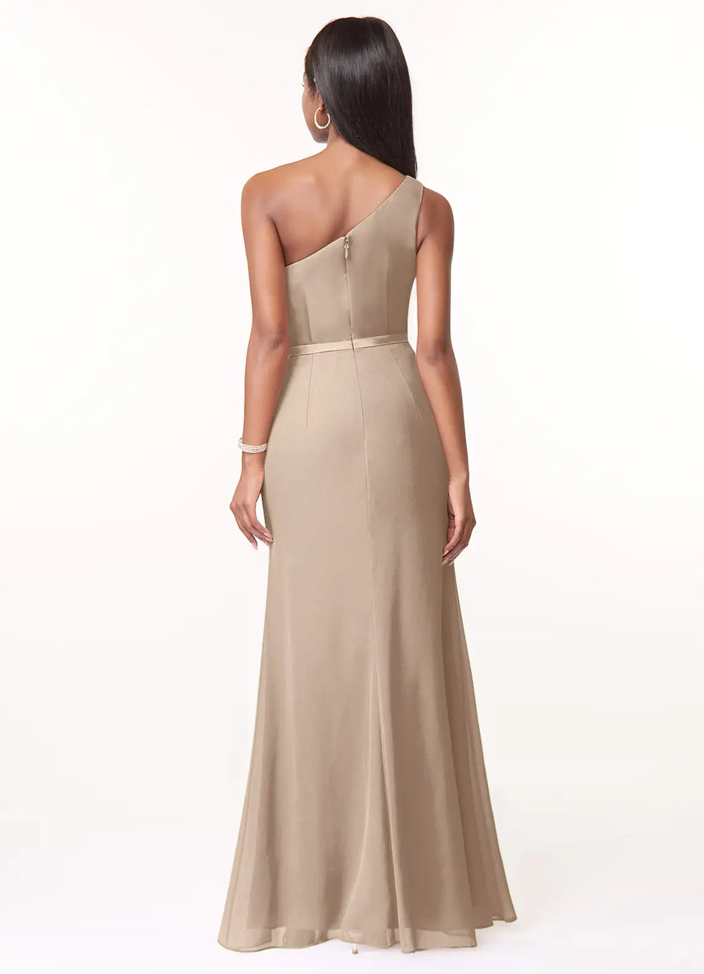Sheath One-Shoulder Chiffon Sleeveless High Slit Floor-Length Wedding Dress - Chloe Dress
