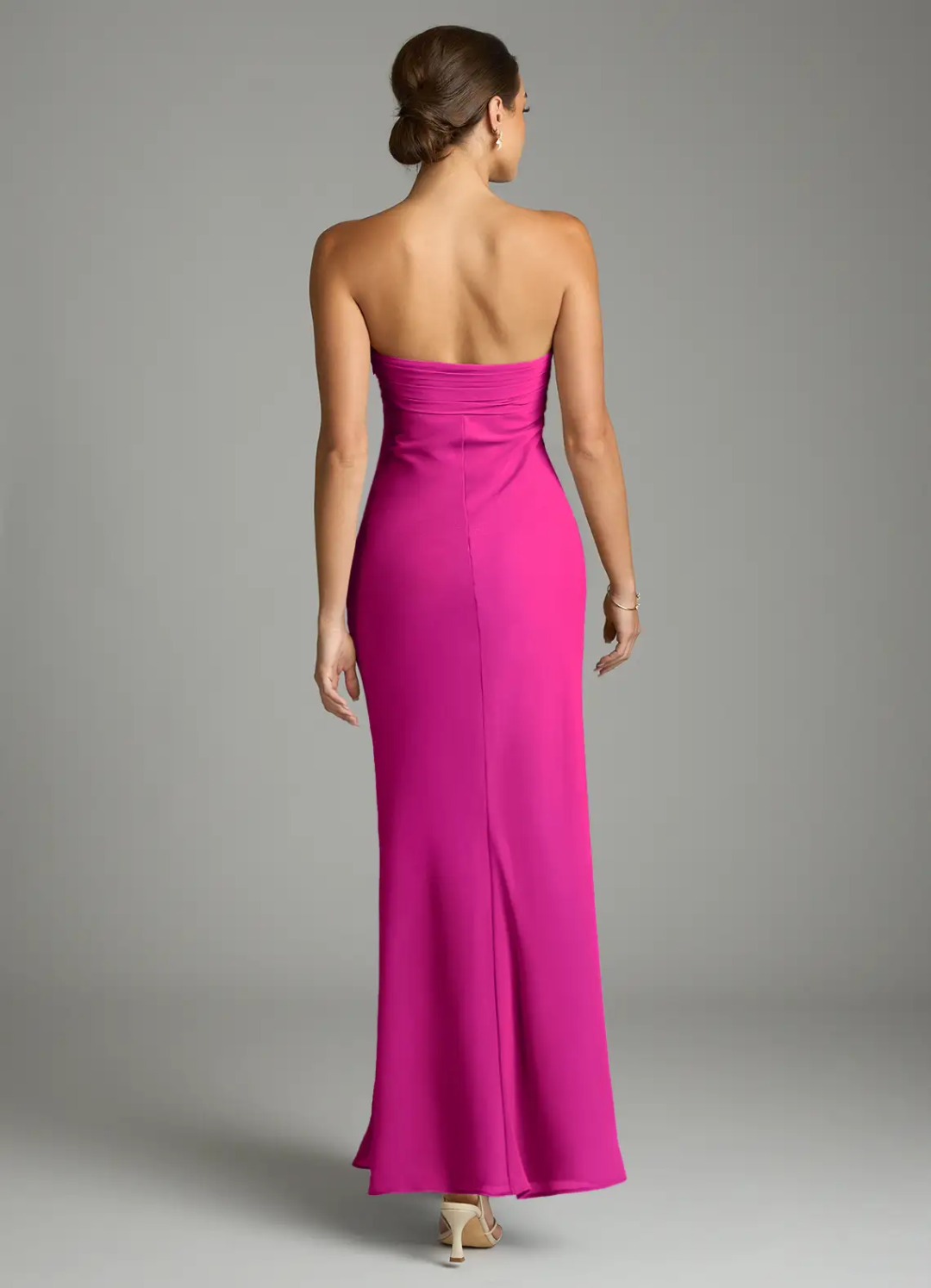 Sheath Strapless Chiffon Open Back Pleated Floor-Length Wedding Dress - Chloe Dress