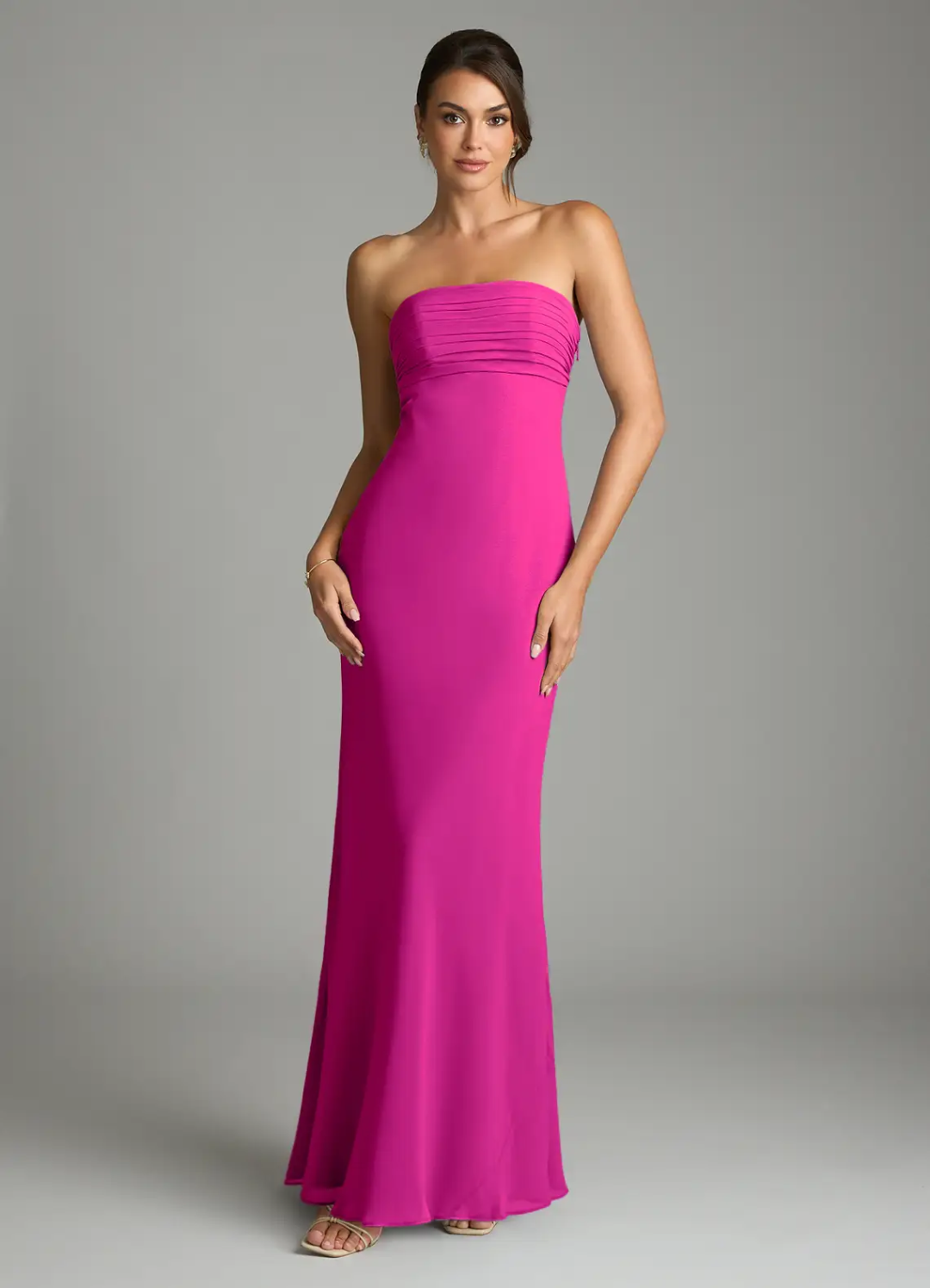 Sheath Strapless Chiffon Open Back Pleated Floor-Length Wedding Dress - Chloe Dress
