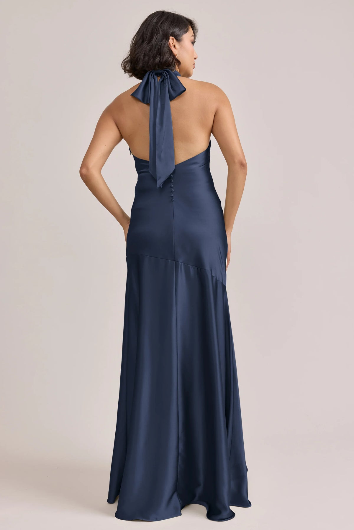 Navy Blue Mermaid Halter Satin Wedding Dress - Chloe Dress