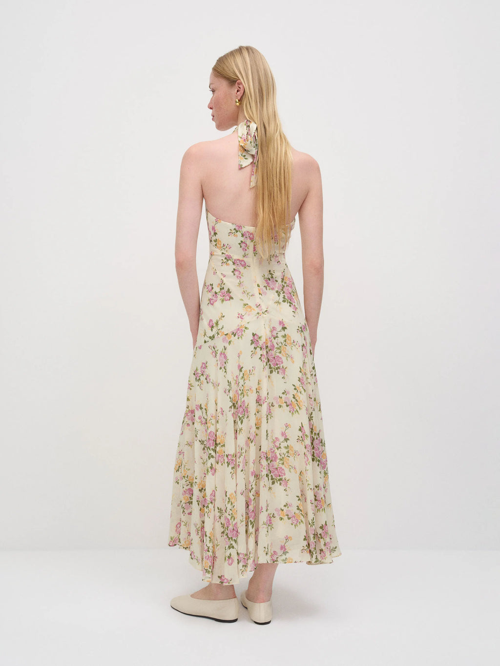 Cream Halter Chiffon Sleeveless Midi Prom Dress - Chloe Dress