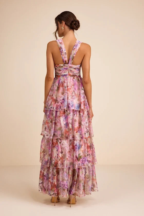 Pink A-Line Halter Chiffon Sleeveless High Slit Floor-Length Prom Dress - Chloe Dress