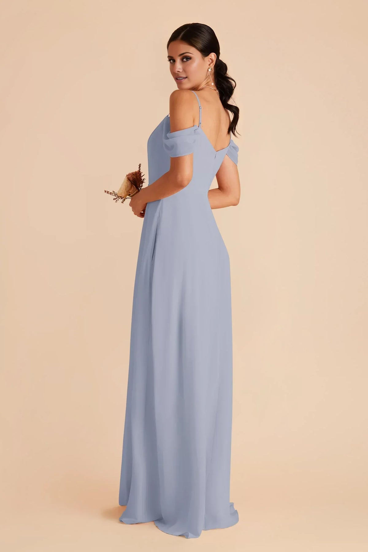 Blue V-Neck Chiffon High Slit Floor-Length Wedding Dress - Chloe Dress