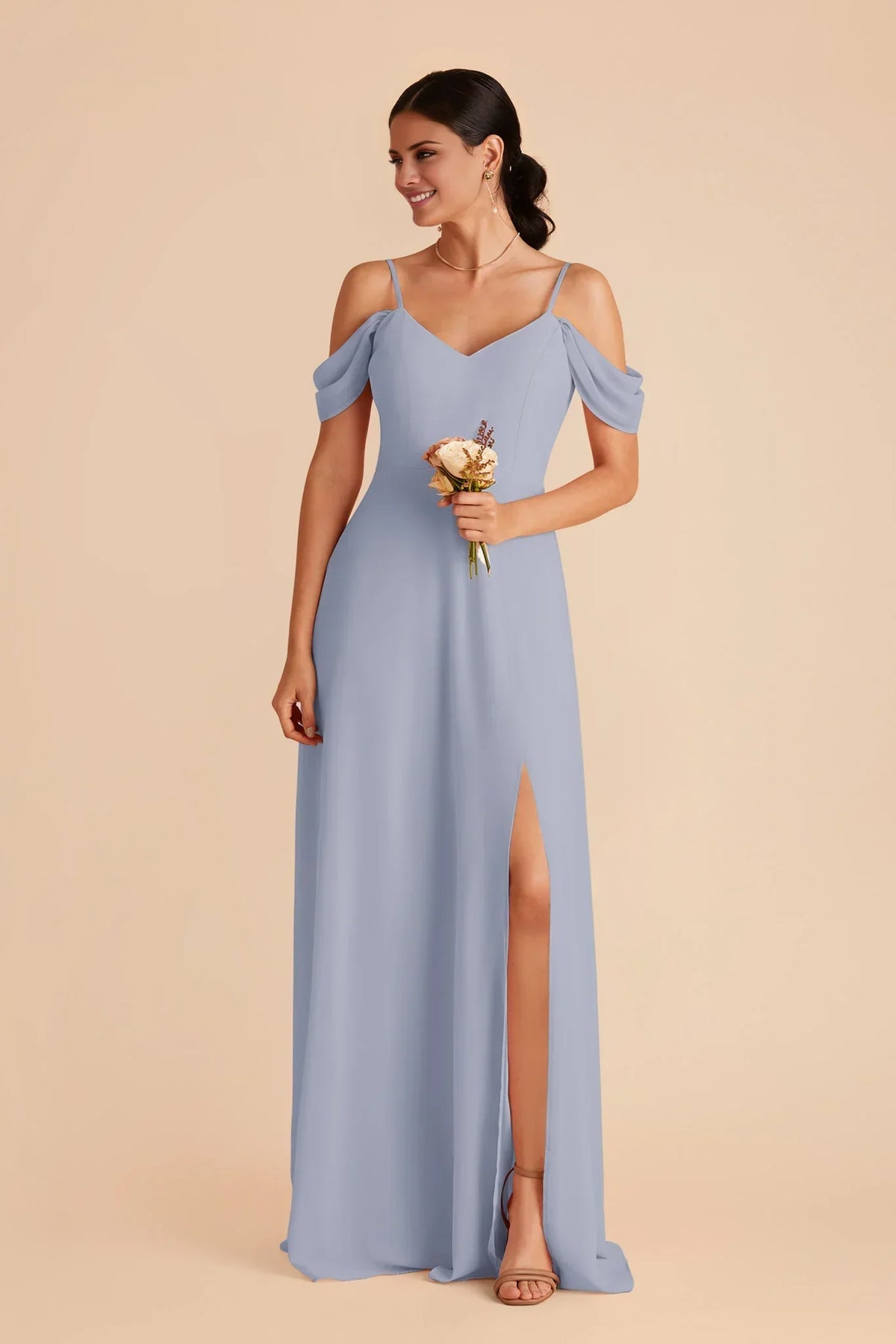 Blue V-Neck Chiffon High Slit Floor-Length Wedding Dress - Chloe Dress