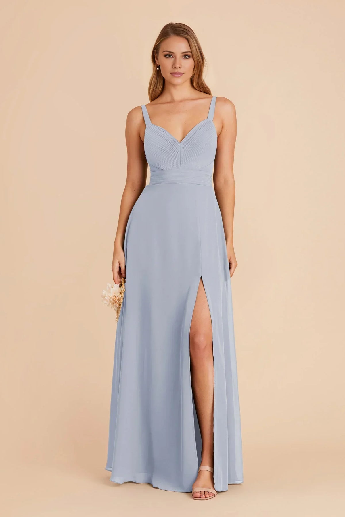 Blue V-Neck Chiffon High Slit Floor-Length Wedding Dress - Chloe Dress