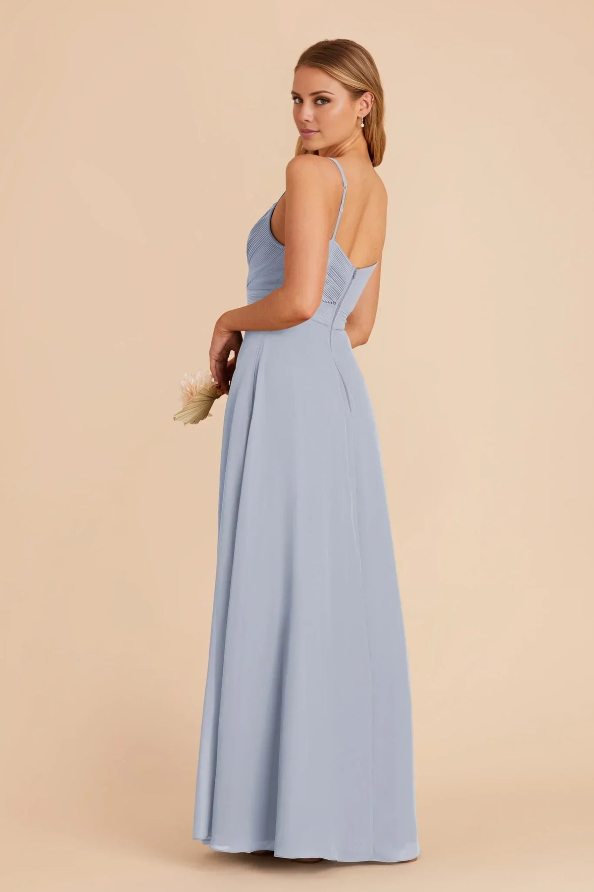Blue V-Neck Chiffon High Slit Floor-Length Wedding Dress - Chloe Dress