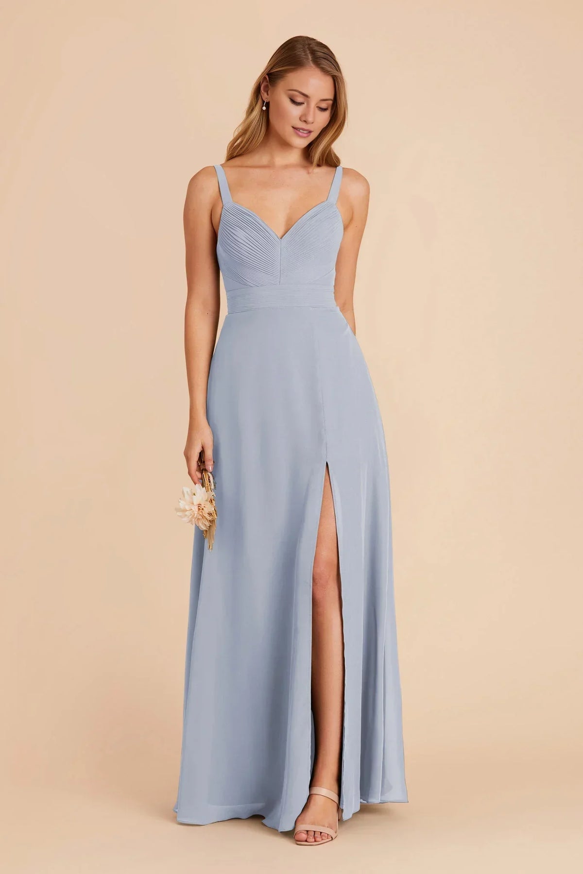 Blue V-Neck Chiffon High Slit Floor-Length Wedding Dress - Chloe Dress