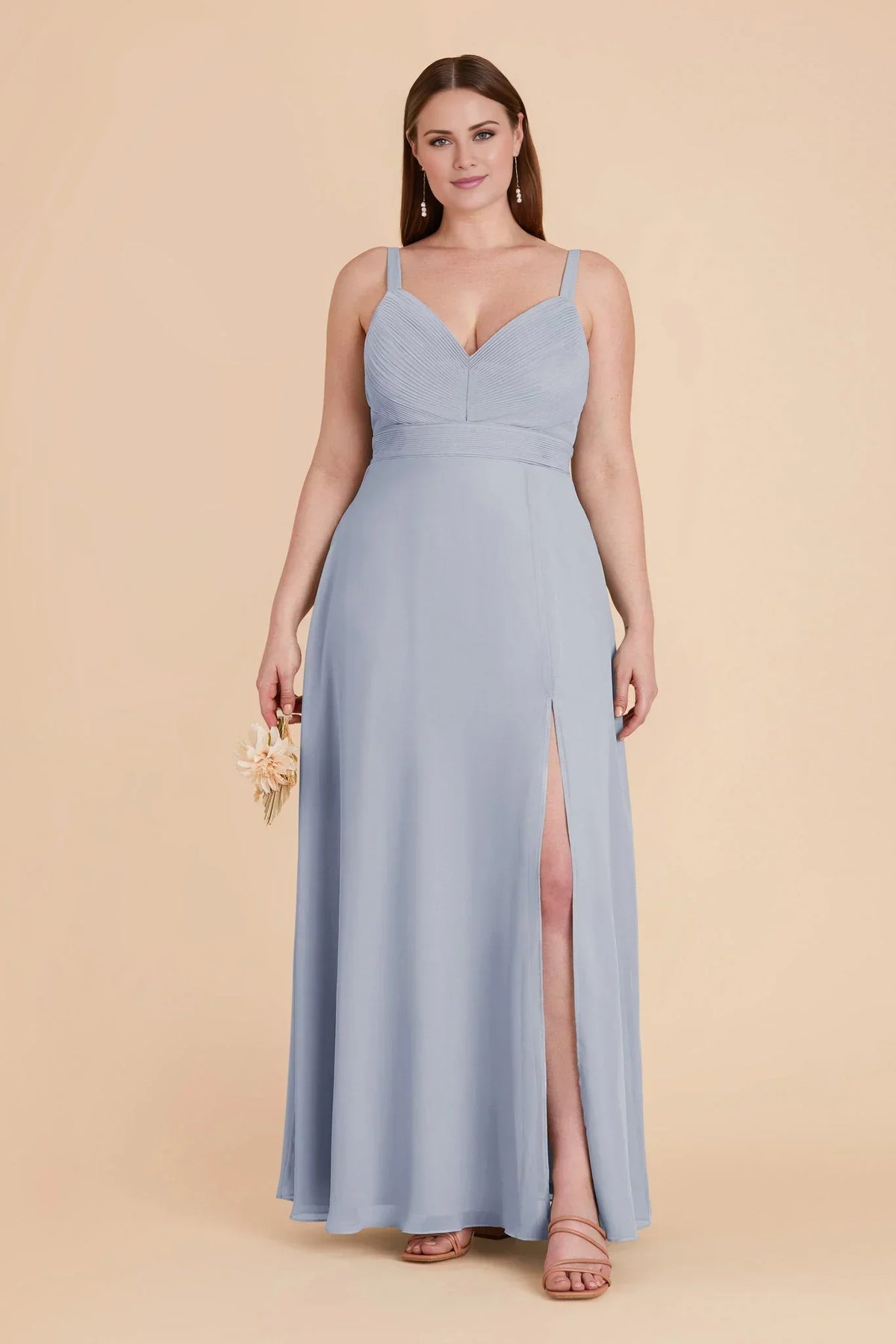 Blue V-Neck Chiffon High Slit Floor-Length Wedding Dress - Chloe Dress