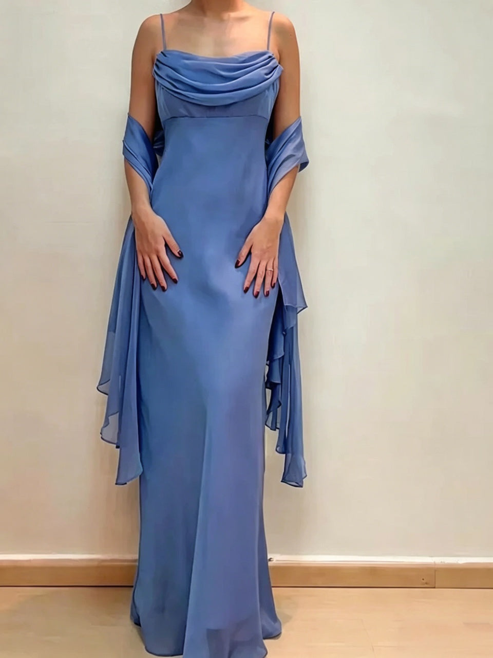 Blue Mermaid Spaghetti Strap Chiffon Evening Dress - Chloe Dress