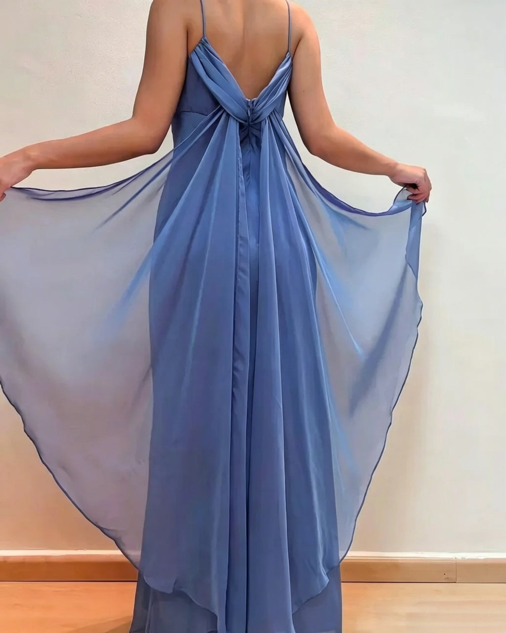 Blue Mermaid Spaghetti Strap Chiffon Evening Dress - Chloe Dress