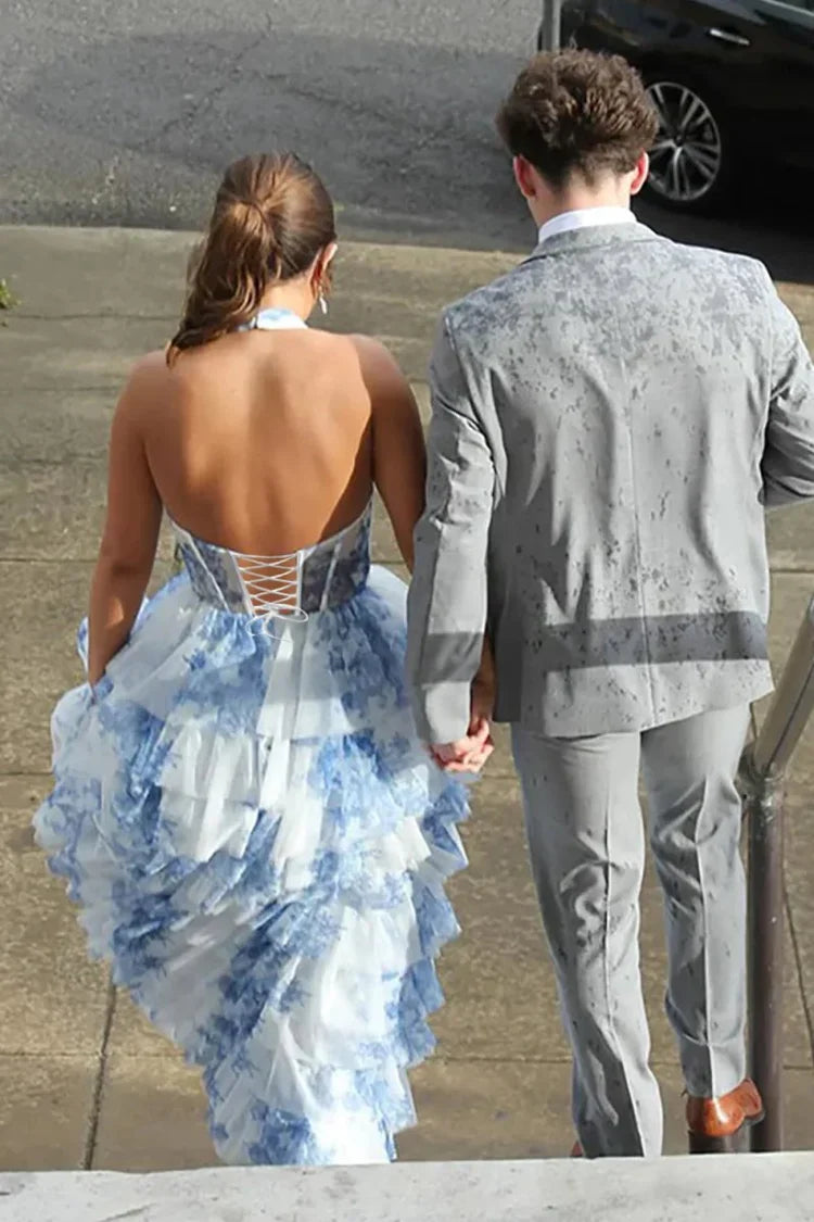 Ball Gown Halter Lace Sleeveless Ruffled Prom Gown - Chloe Dress