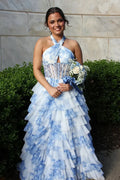 Ball Gown Halter Lace Sleeveless Ruffled Prom Gown - Chloe Dress