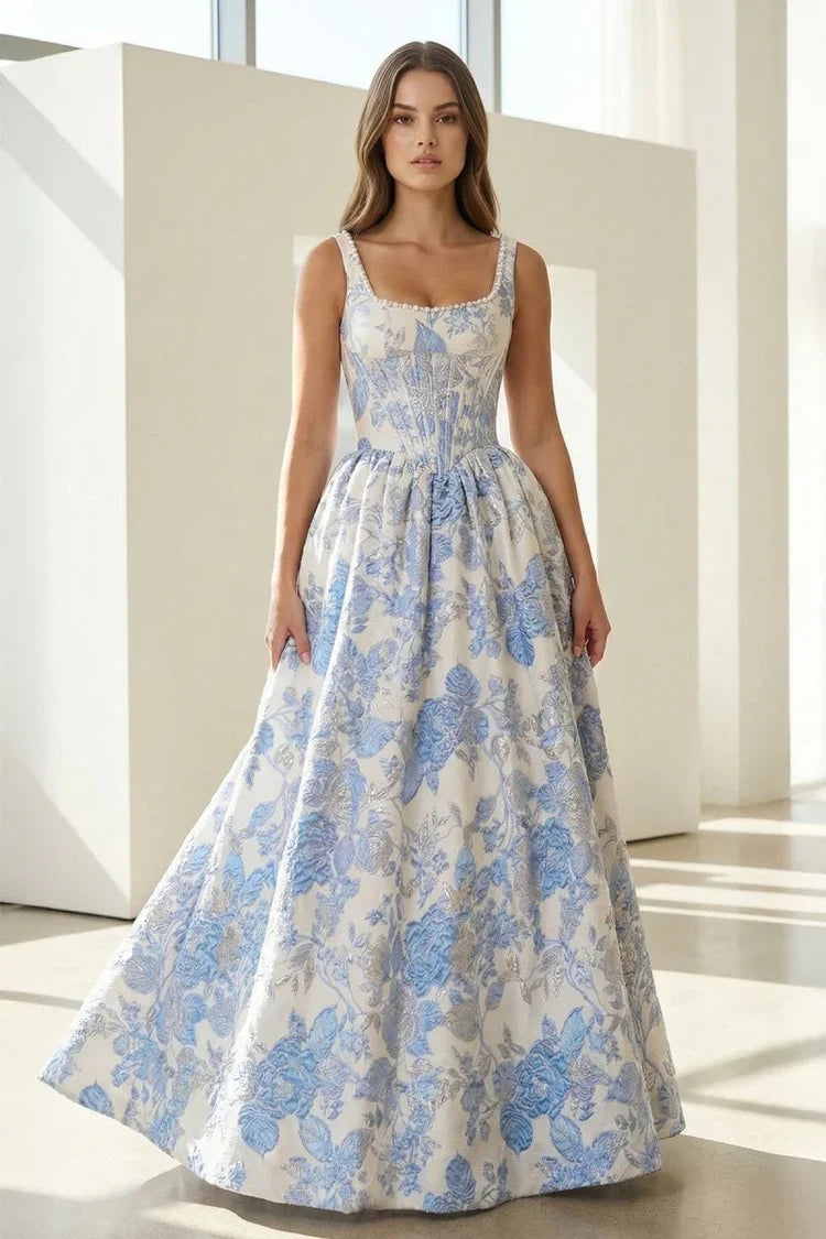 Ball Gown Square Neck Lace Sleeveless Prom Gown - Chloe Dress